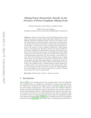 PDF Document Cover - Mining Power Destruction Attacks in Bitcoin with Petty-Compliant Pools