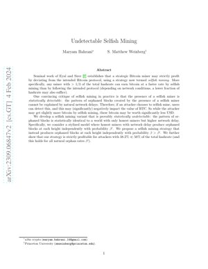 PDF Document Cover - Undetectable Selfish Mining: Analysis of Blockchain Security Vulnerabilities